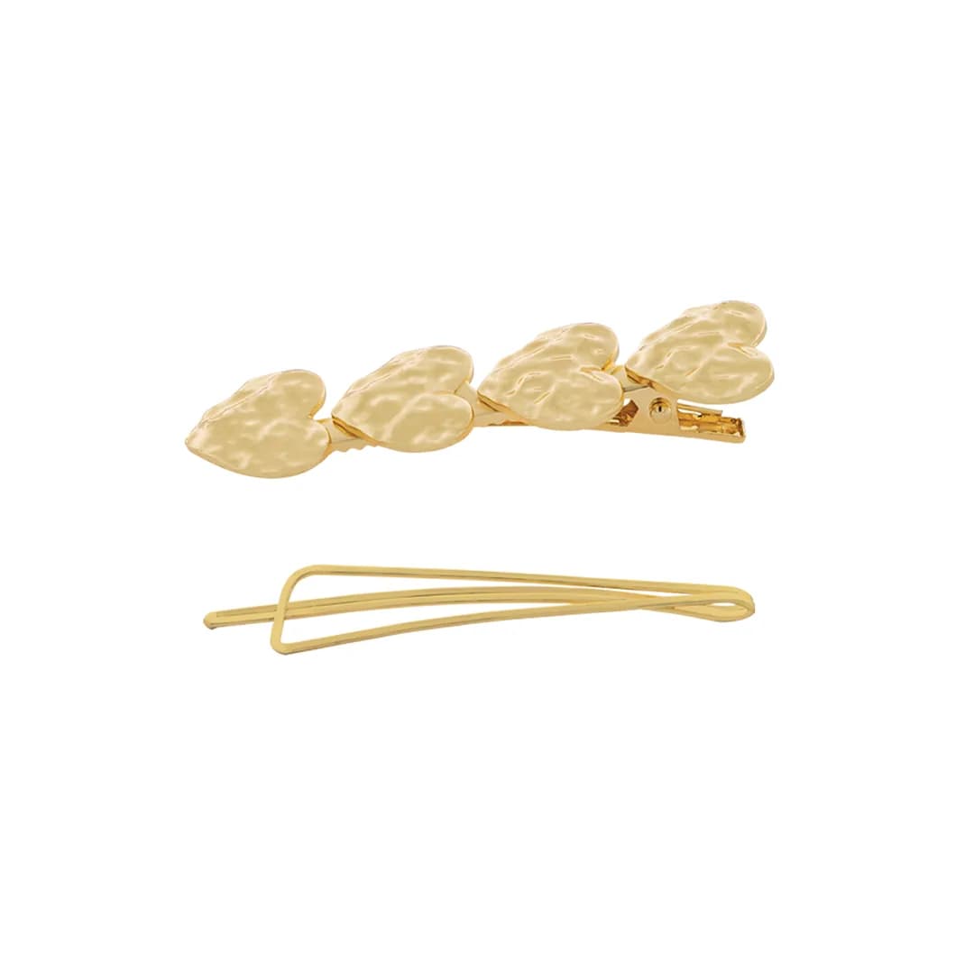 Barrettes métal mix coeur doré sur carte-8244
